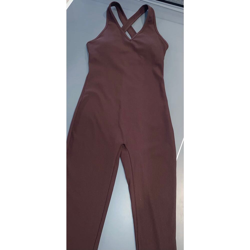 Women’s Kyodan Solstice Ribbed V-neck  Chocolate Brown Jumpsuit Size Small NWT
